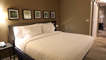 Premium bedding, desk, blackout drapes, iron/ironing board