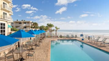 Outdoor pool, open 8:00 AM to 10:00 PM, pool umbrellas, sun loungers