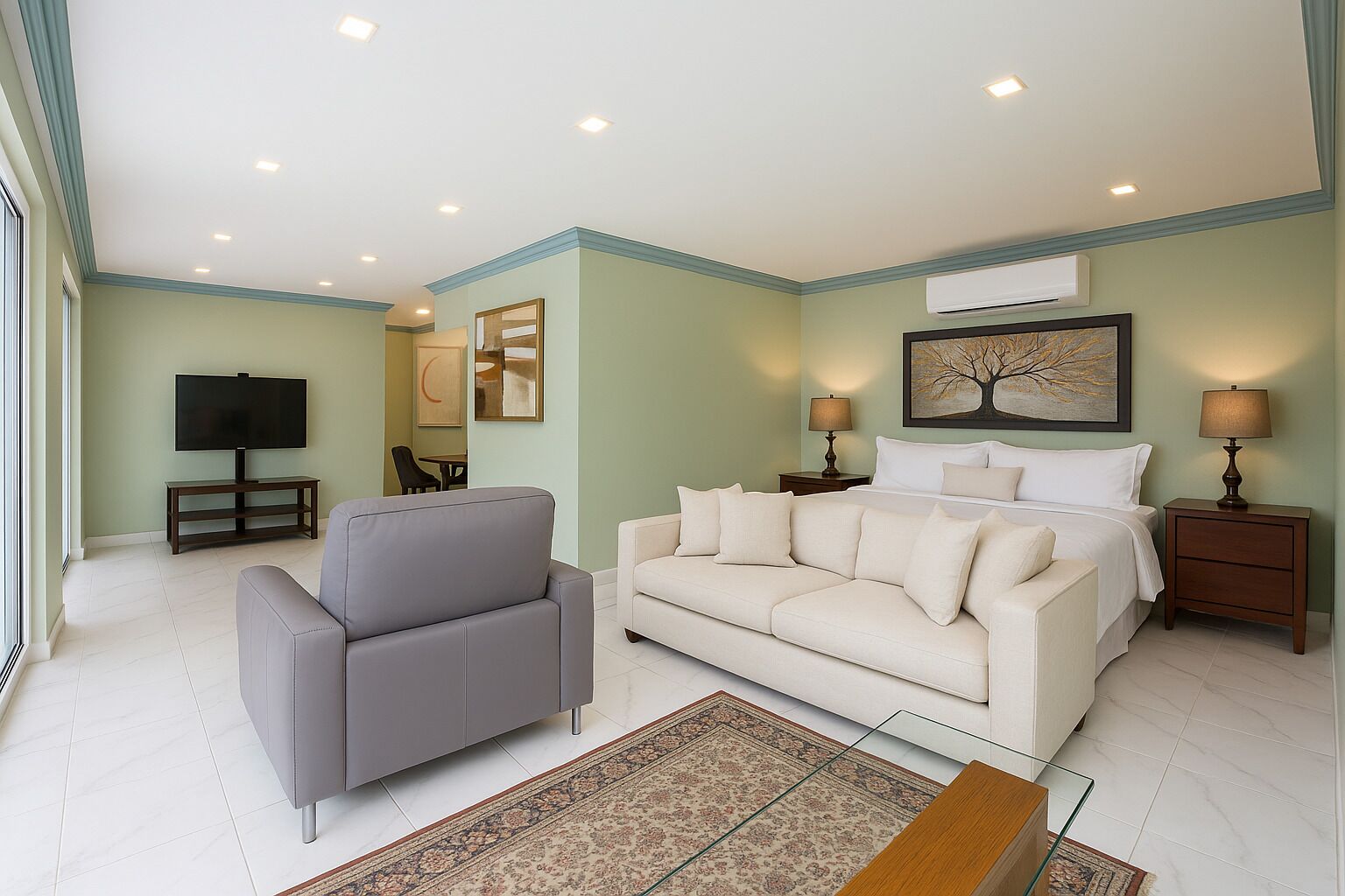 Exclusive Room | Living area | 60-inch Smart TV with satellite channels, Netflix, Hulu