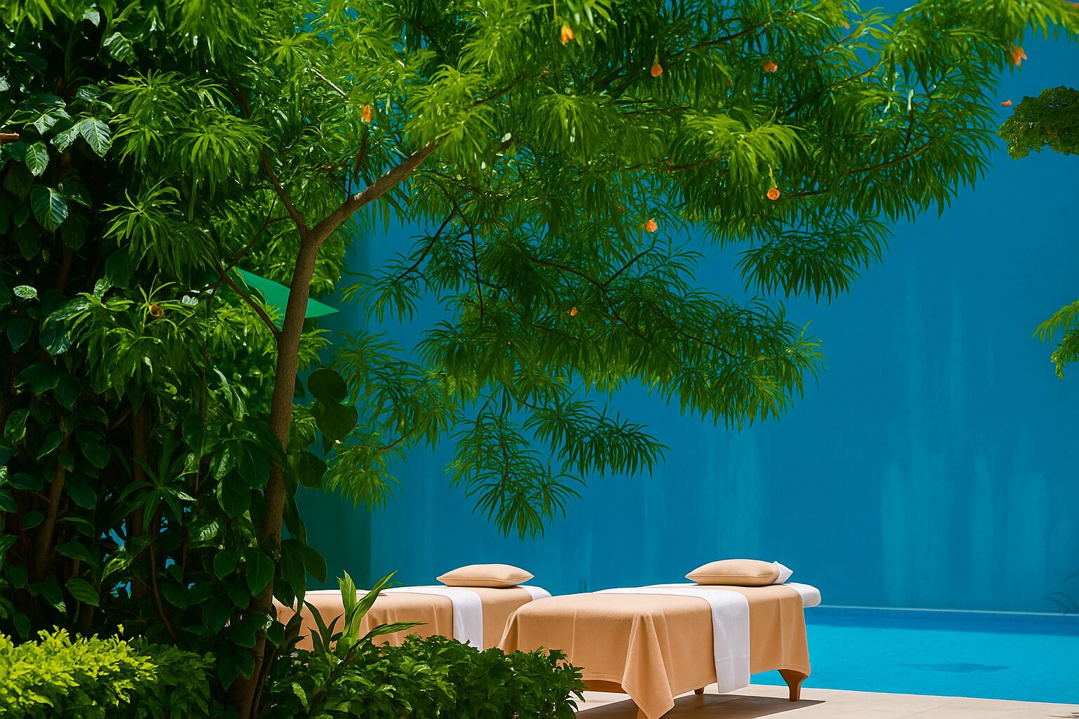 2 piscines extérieures, parasols de plage, chaises longues