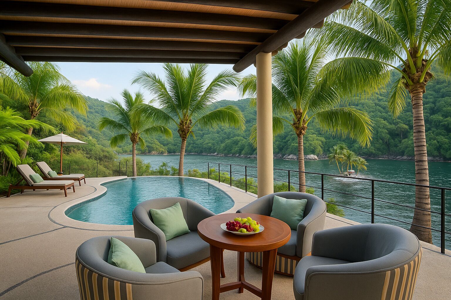 2 albercas al aire libre, sombrillas en la alberca y camastros 