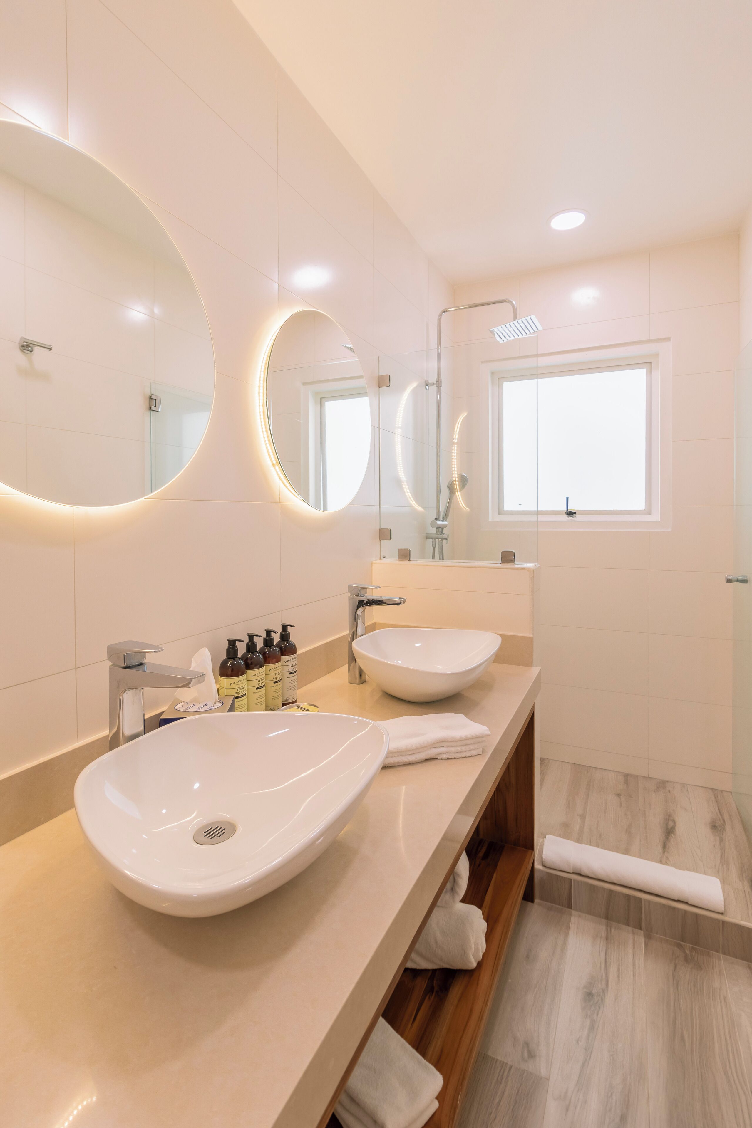 family 2 queen with balcony courtyard v | bathroom | shower, eco-friendly toiletries, hair dryer, towels