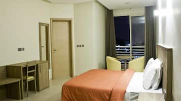 In-room safe, desk, laptop workspace, soundproofing
