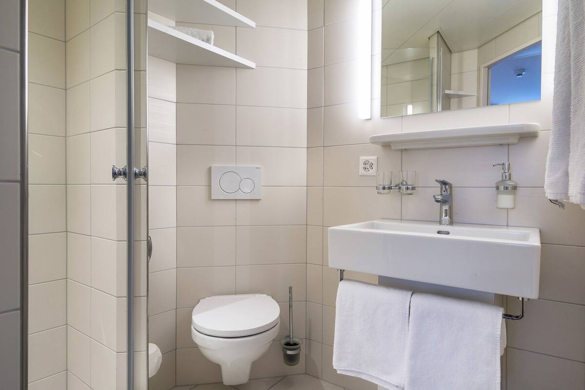 shower, free toiletries, towels