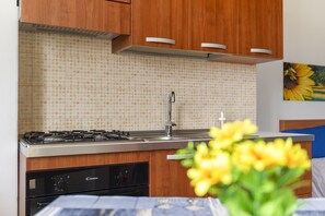 Frigorífico, horno, placa de cocina y utensilios de cocina