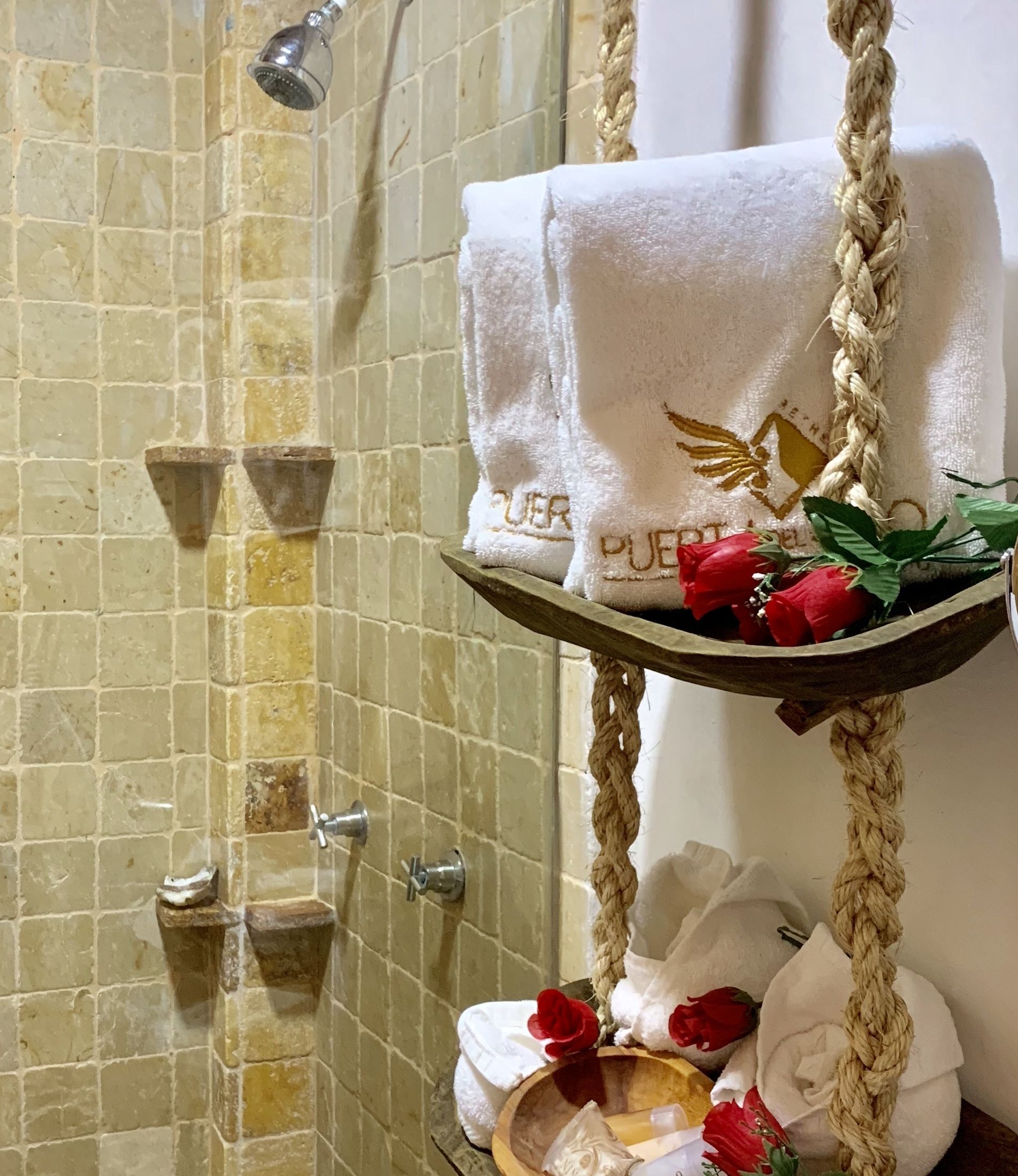 suite 1 king bed with sofa bed | bathroom | shower, free toiletries, hair dryer, towels