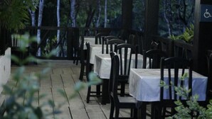 An outdoor dining area with tables and chairs, surrounded by a wooden deck and glass panels. - Ecolodge Las Nubes Chiapas (Maravilla Tenejapa)