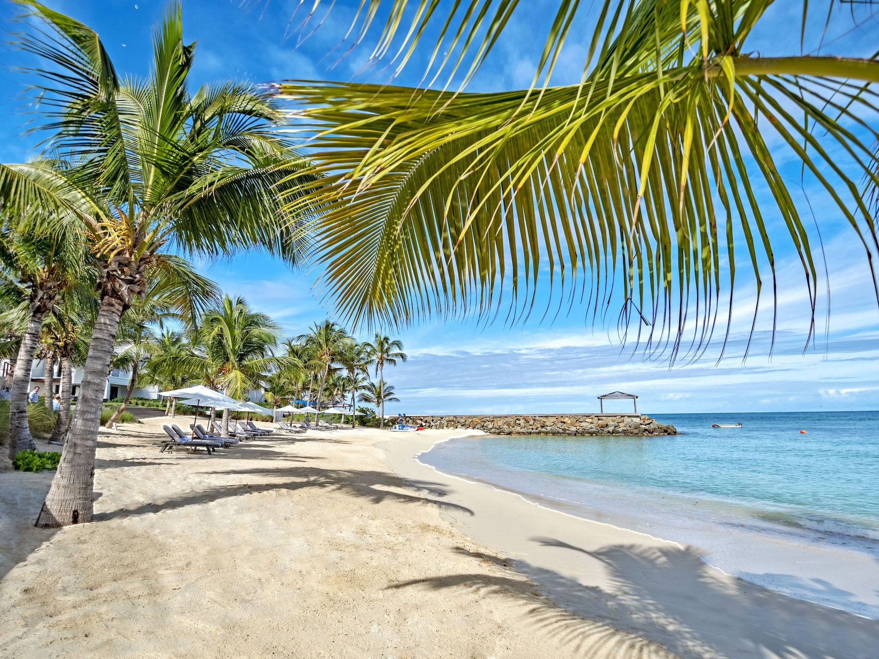 Private beach, white sand, sun-loungers, beach umbrellas