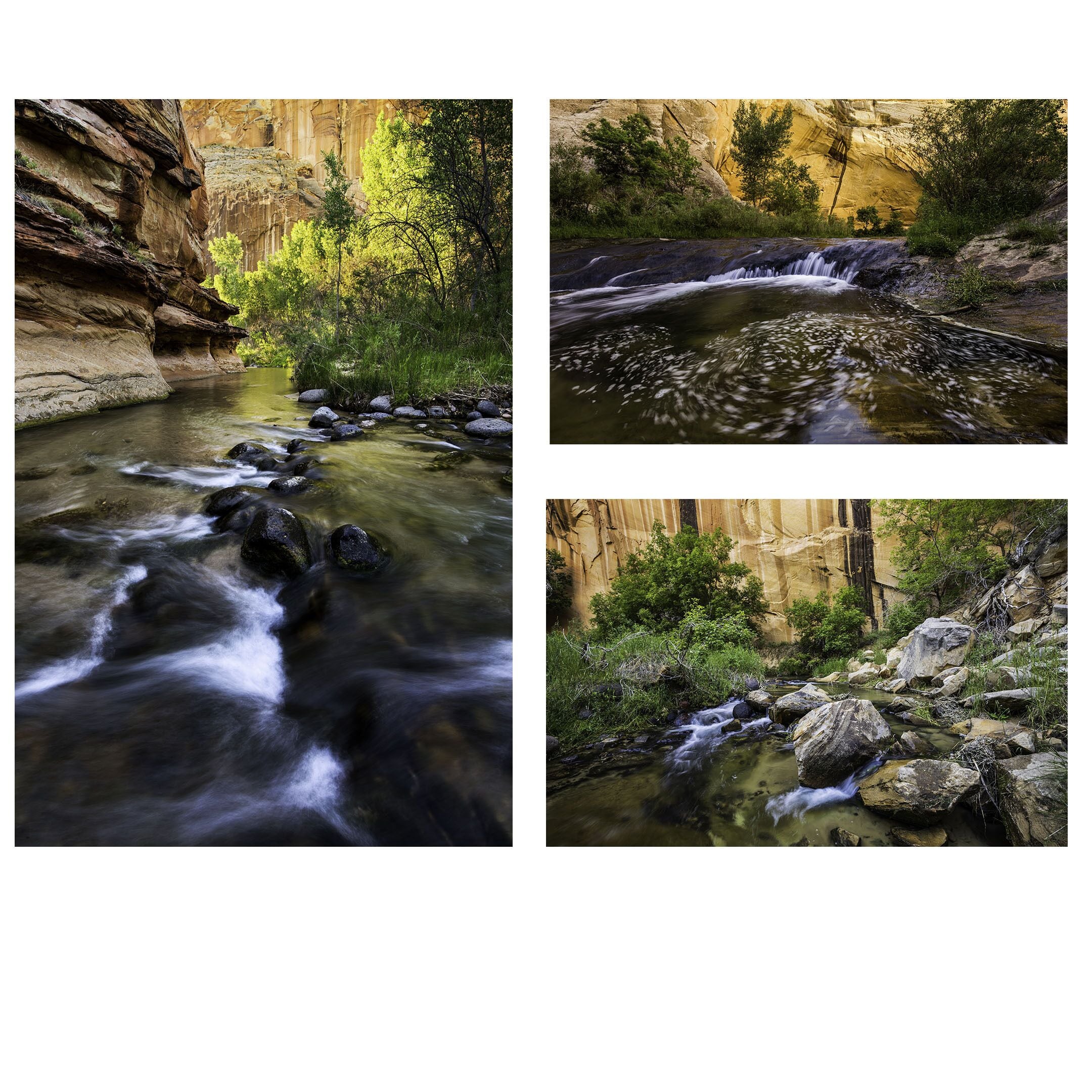 A natural landscape with a river flowing through a canyon, surrounded by rocky cliffs and greenery.