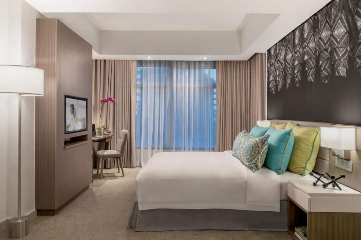 In-room safe, desk, laptop workspace, blackout curtains