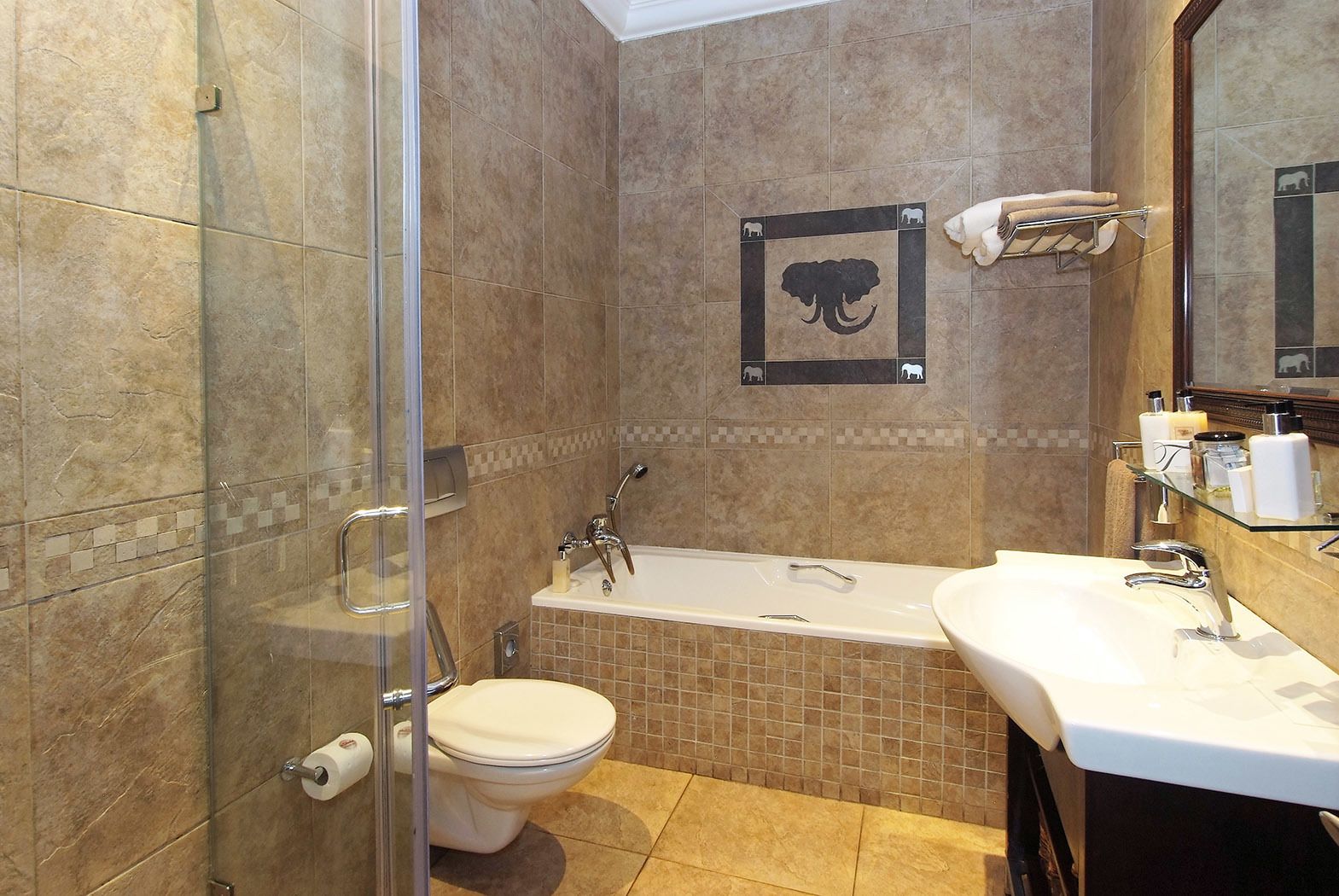 deluxe suite  | bathroom | shower, hair dryer, bathrobes, slippers