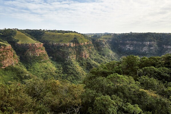 A mountainous landscape with lush greenery and cliffs. - Ammazulu African Palace (Kloof)