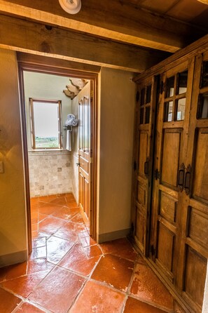 Shower, free toiletries, hair dryer, bathrobes