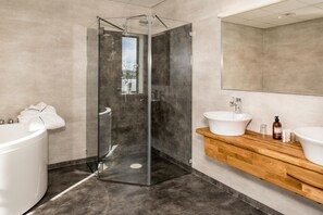 Hair dryer, heated floors, towels