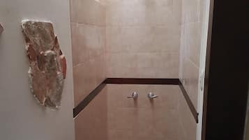 Shower, free toiletries, towels