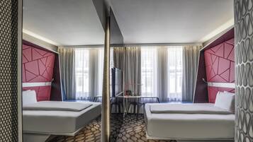 Design Room | Pillowtop beds, desk, laptop workspace, blackout drapes