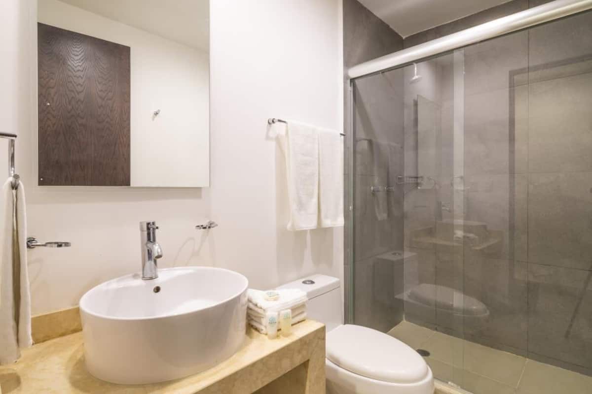 shower, free toiletries, towels