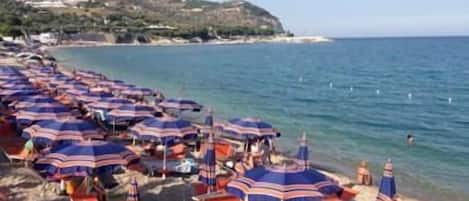 Private beach nearby, black sand, sun loungers, beach umbrellas