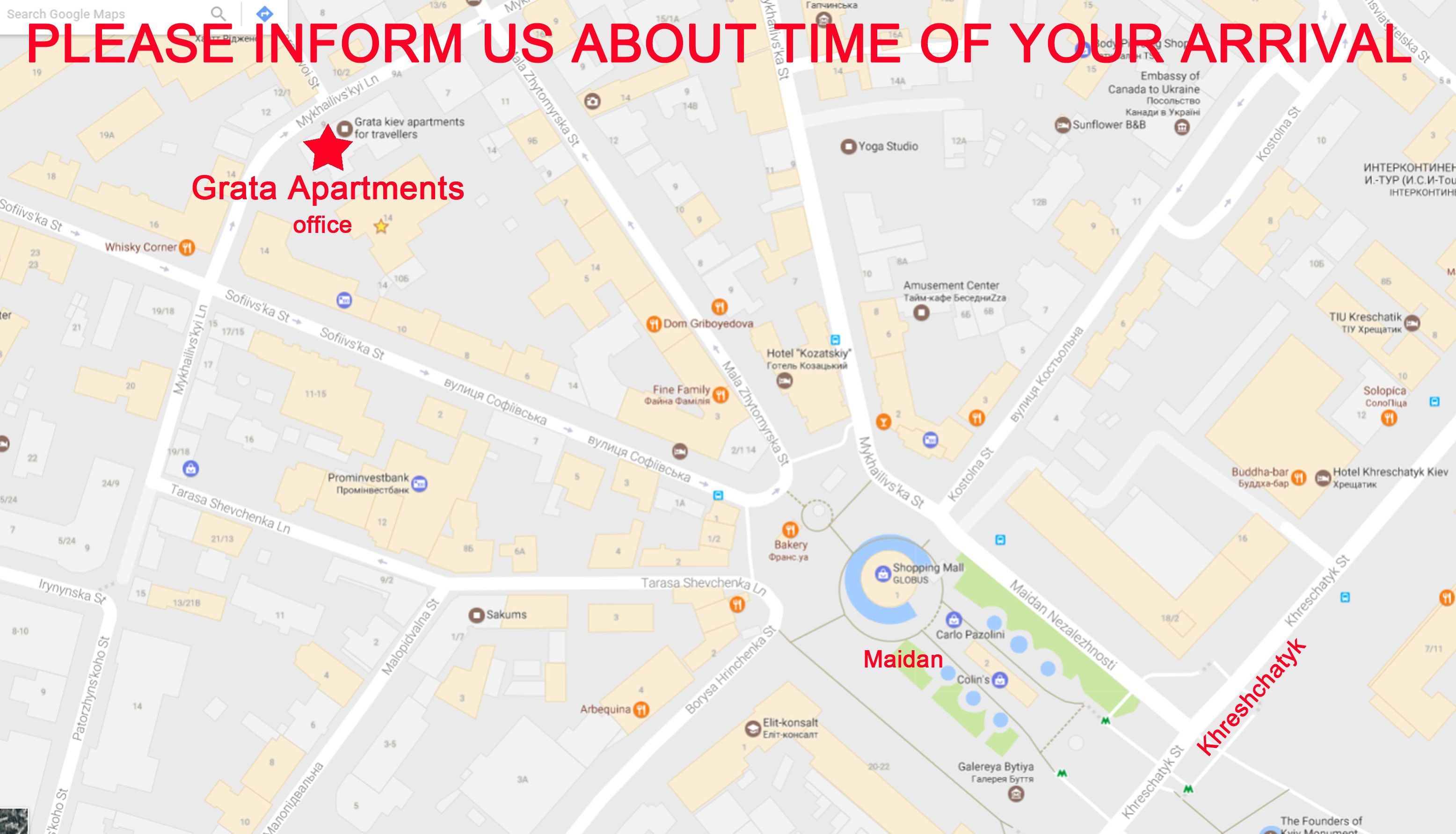 A map with Grata Apartments office marked by a red star.