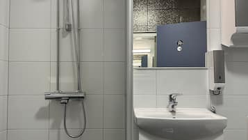 Shower, free toiletries, hair dryer, towels