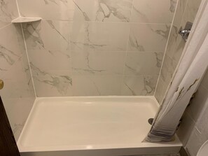 Shower, free toiletries, towels