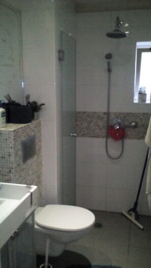 Habitación Deluxe, 1 habitación, junto a la playa | Baño | Regadera y amenidades de baño gratuitas 