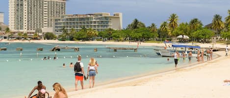 On the beach, white sand