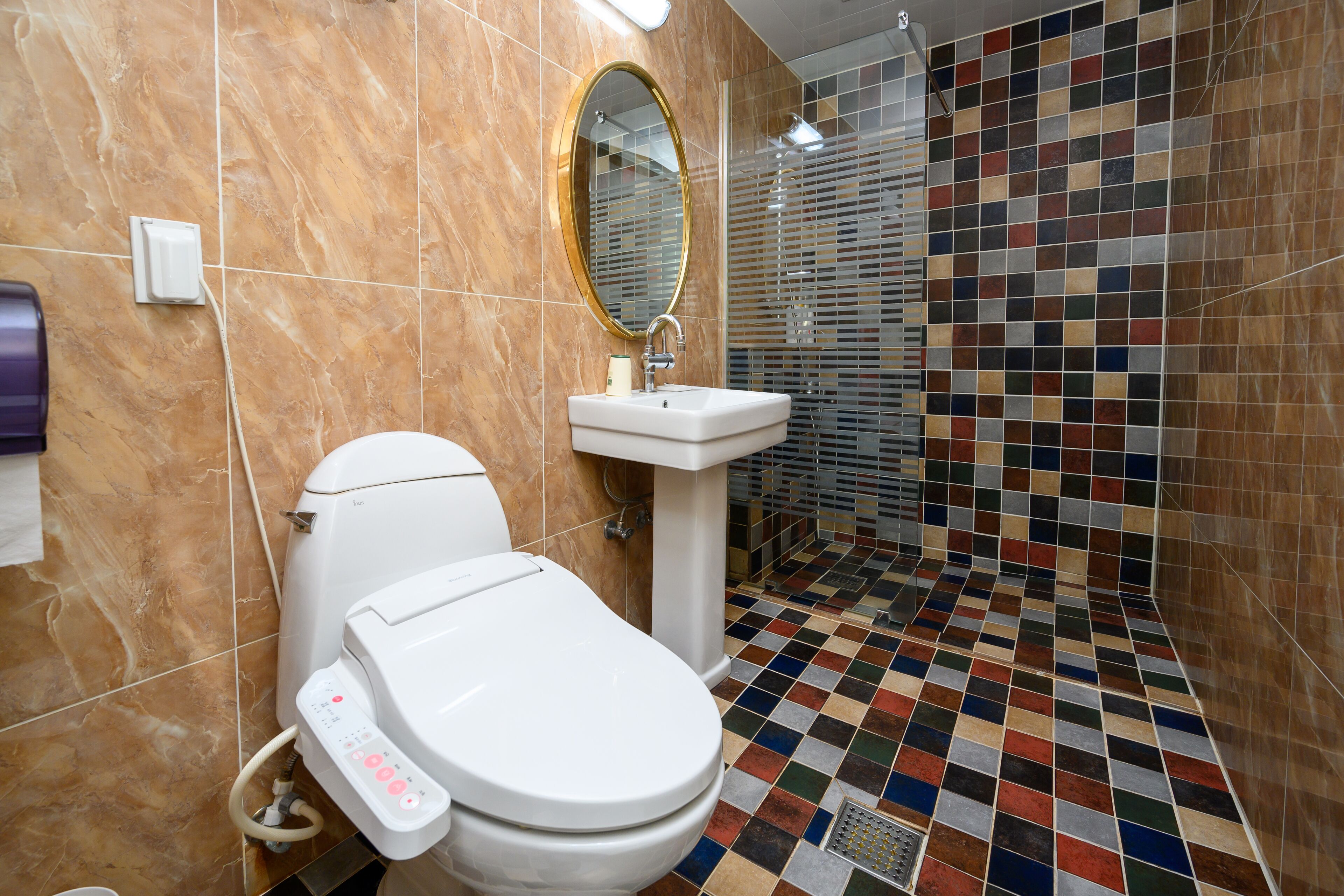 deluxe double room, 1 queen bed | bathroom | shower, free toiletries, hair dryer, slippers