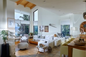 Flat-screen TV, fireplace
