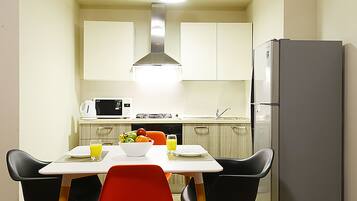 Apartment | Private kitchen | Fridge, stovetop, coffee/tea maker, electric kettle