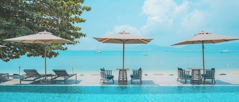 2 outdoor pools, open 8:00 AM to 7:00 PM, pool umbrellas, sun loungers