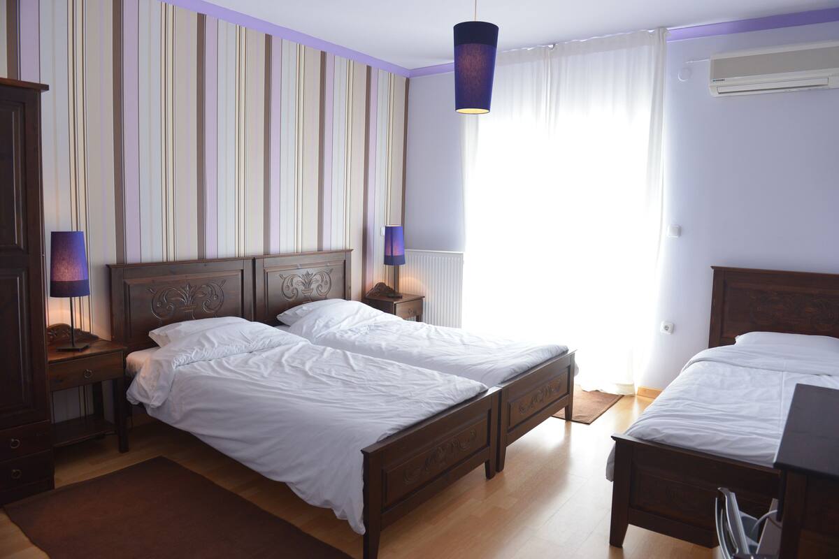 Driepersoonskamer, 3 eenpersoonsbedden | Geluiddichte muren, gratis wifi, individueel gedecoreerd, beddengoed