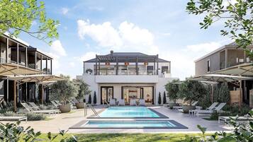 Outdoor pool, pool loungers