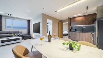 Premium bedding, blackout drapes, soundproofing, free WiFi