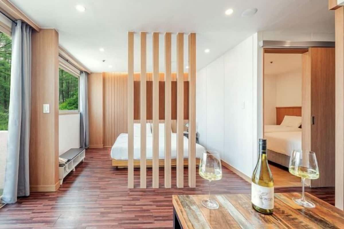 Premium bedding, blackout drapes, soundproofing, free WiFi