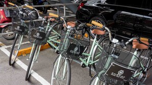 A row of bicycles with baskets labeled "Grand View Hotel" parked in a designated area. - Grand View Hotel (Yuanlin)