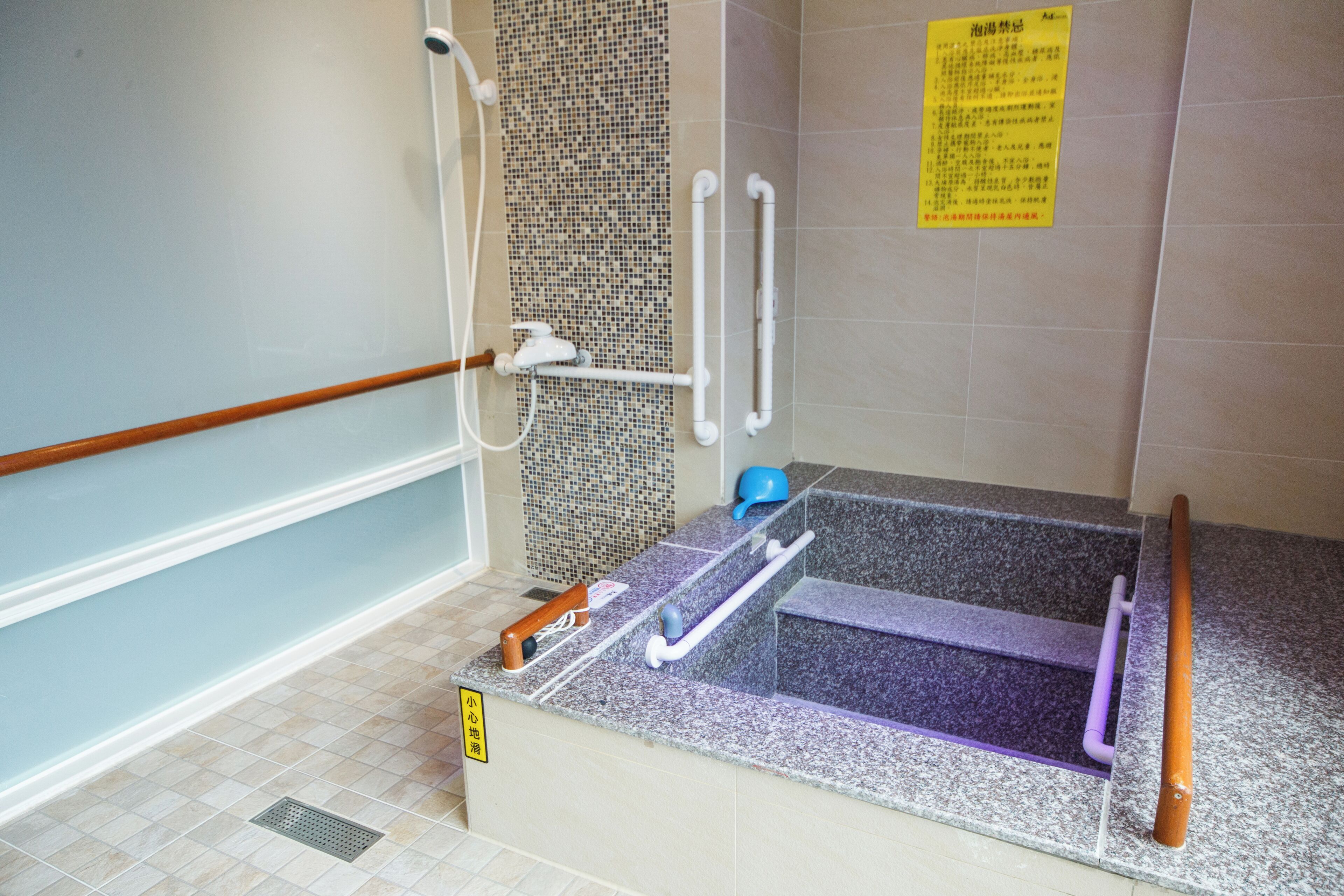 accessible quadruple room (with hotspring) | bathroom | separate bathtub and shower, spring water bathtub, free toiletries