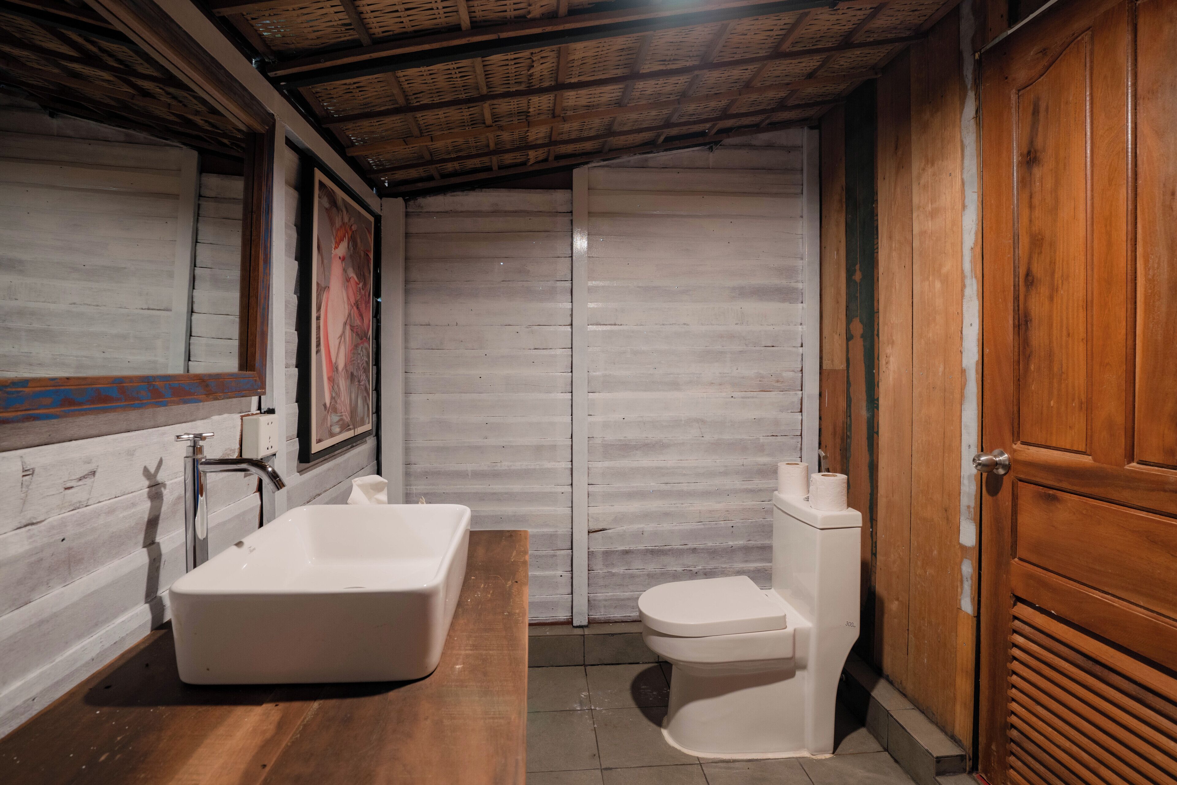 deep-soaking bathtub, rainfall showerhead, free toiletries, hair dryer