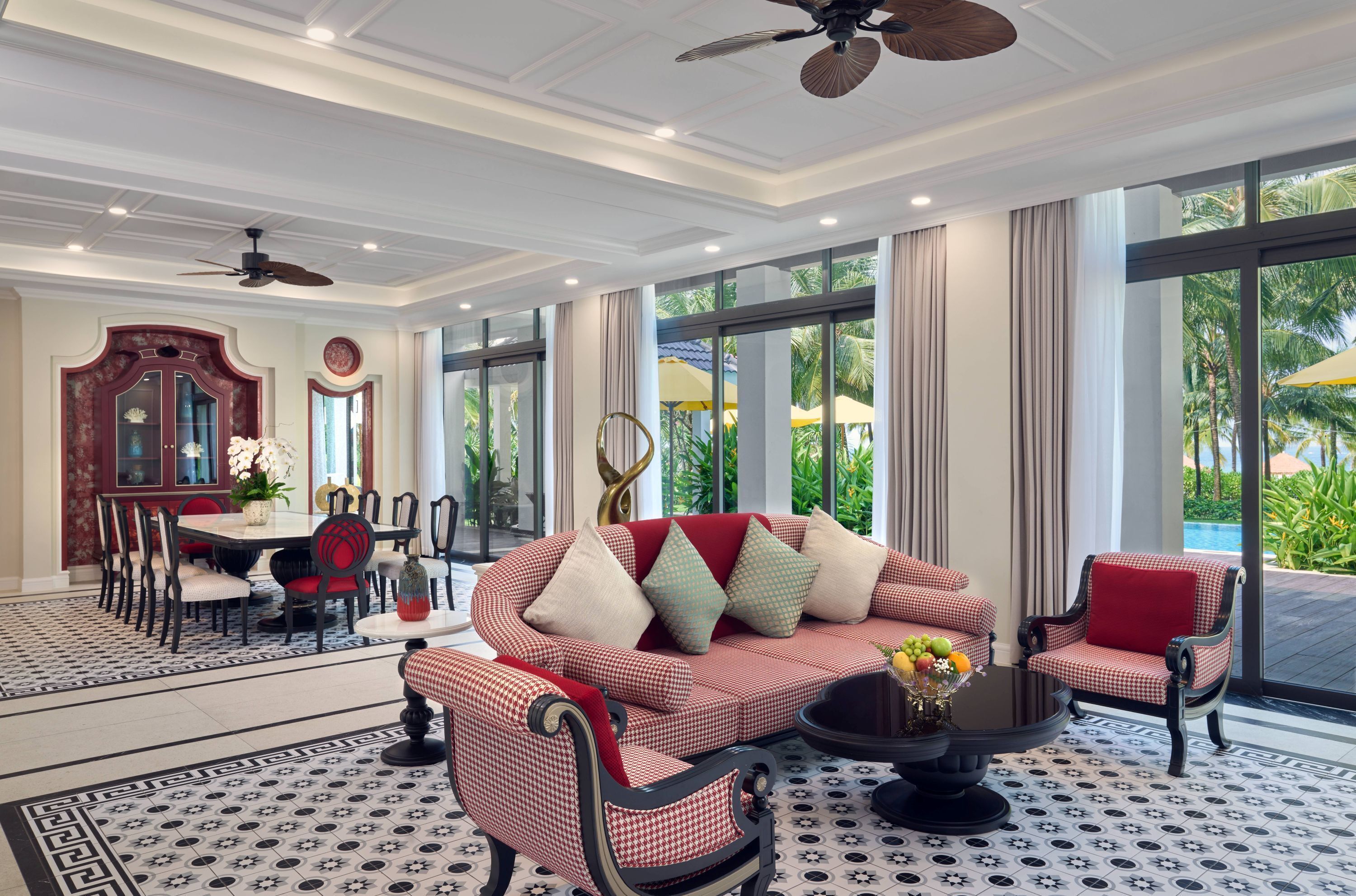 presidential villa, multiple beds, beachfront (president) | living area | lcd tv