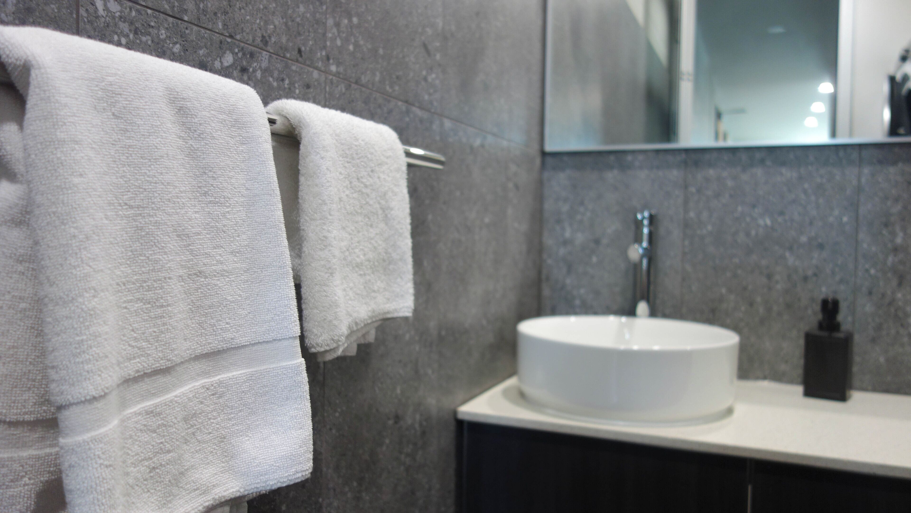 separate bathtub and shower, free toiletries, hair dryer, towels