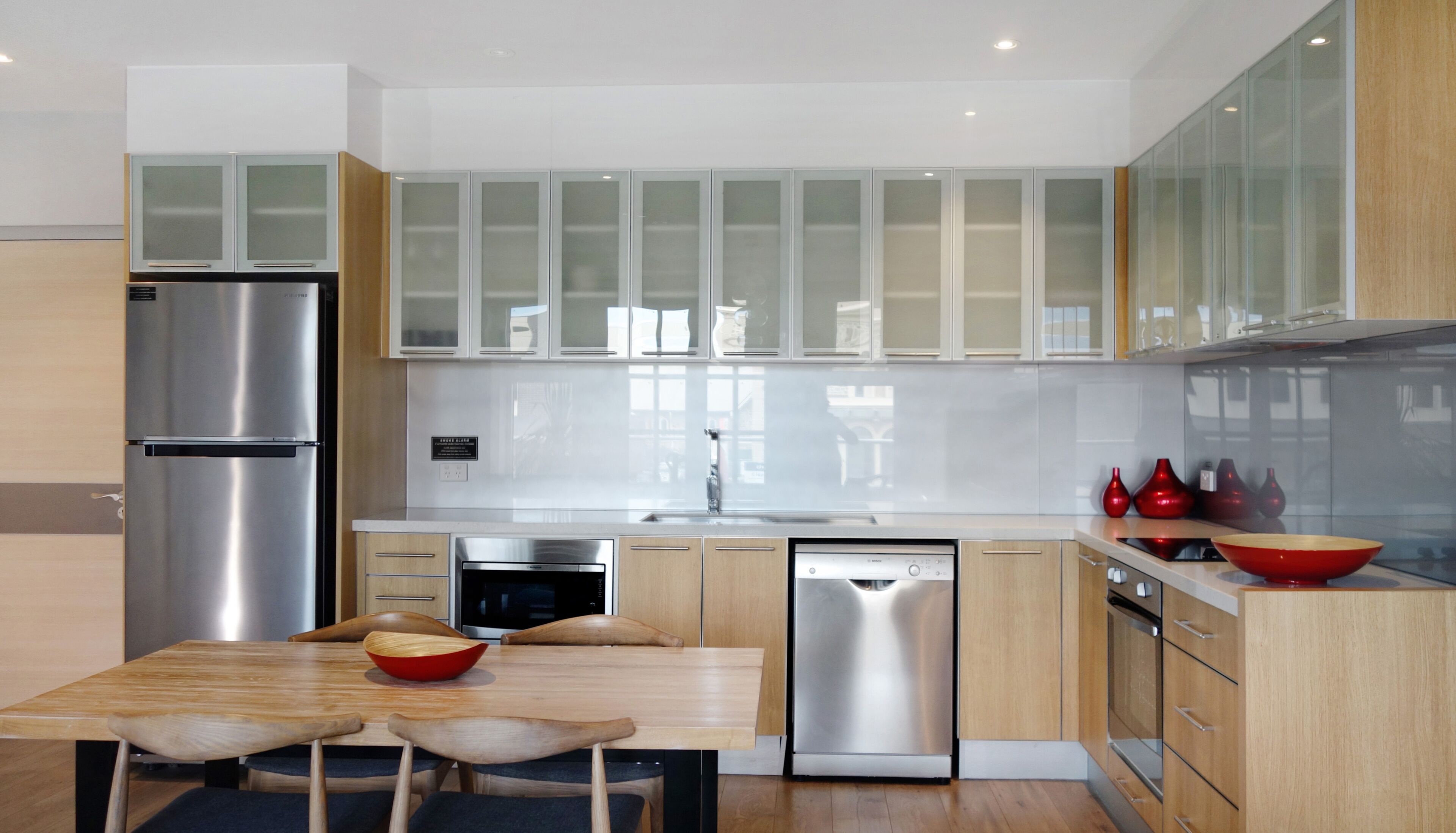 full-sized fridge, microwave, stovetop, dishwasher