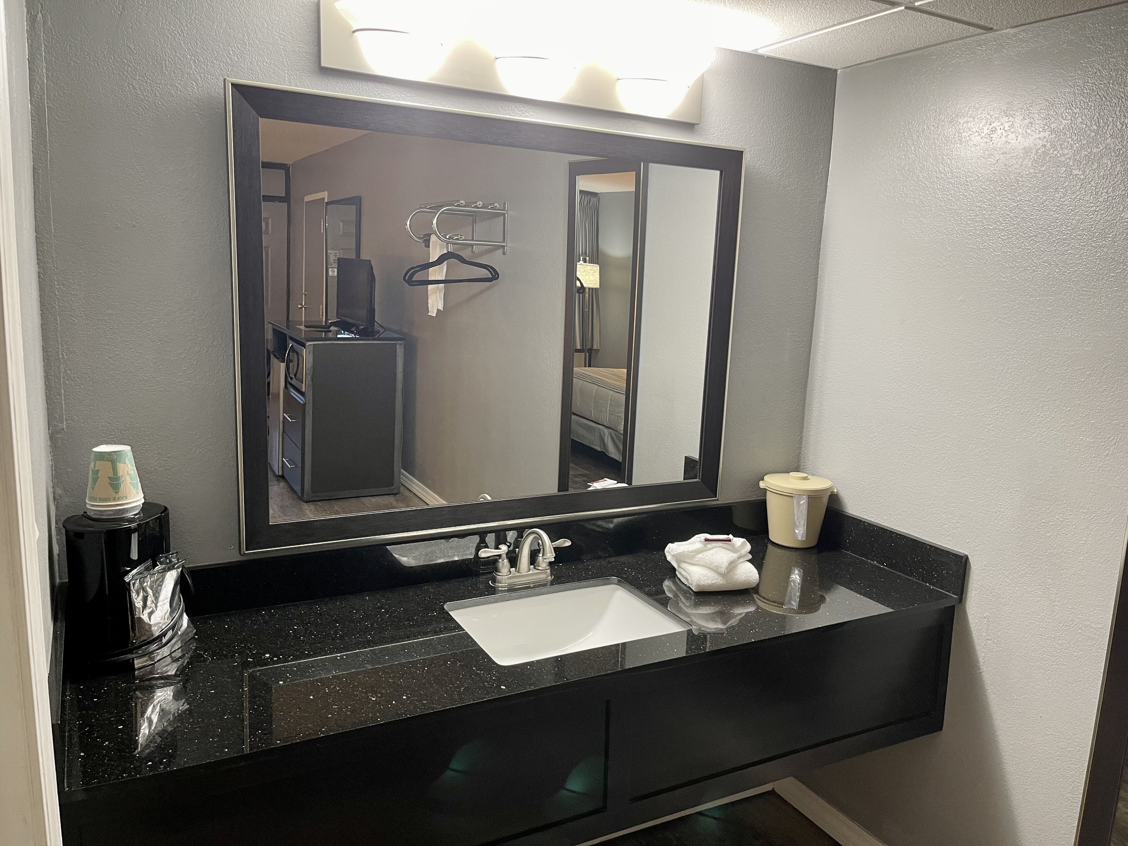 standard room, 1 king bed, non smoking, pool view | bathroom | combined shower/bathtub, free toiletries, towels