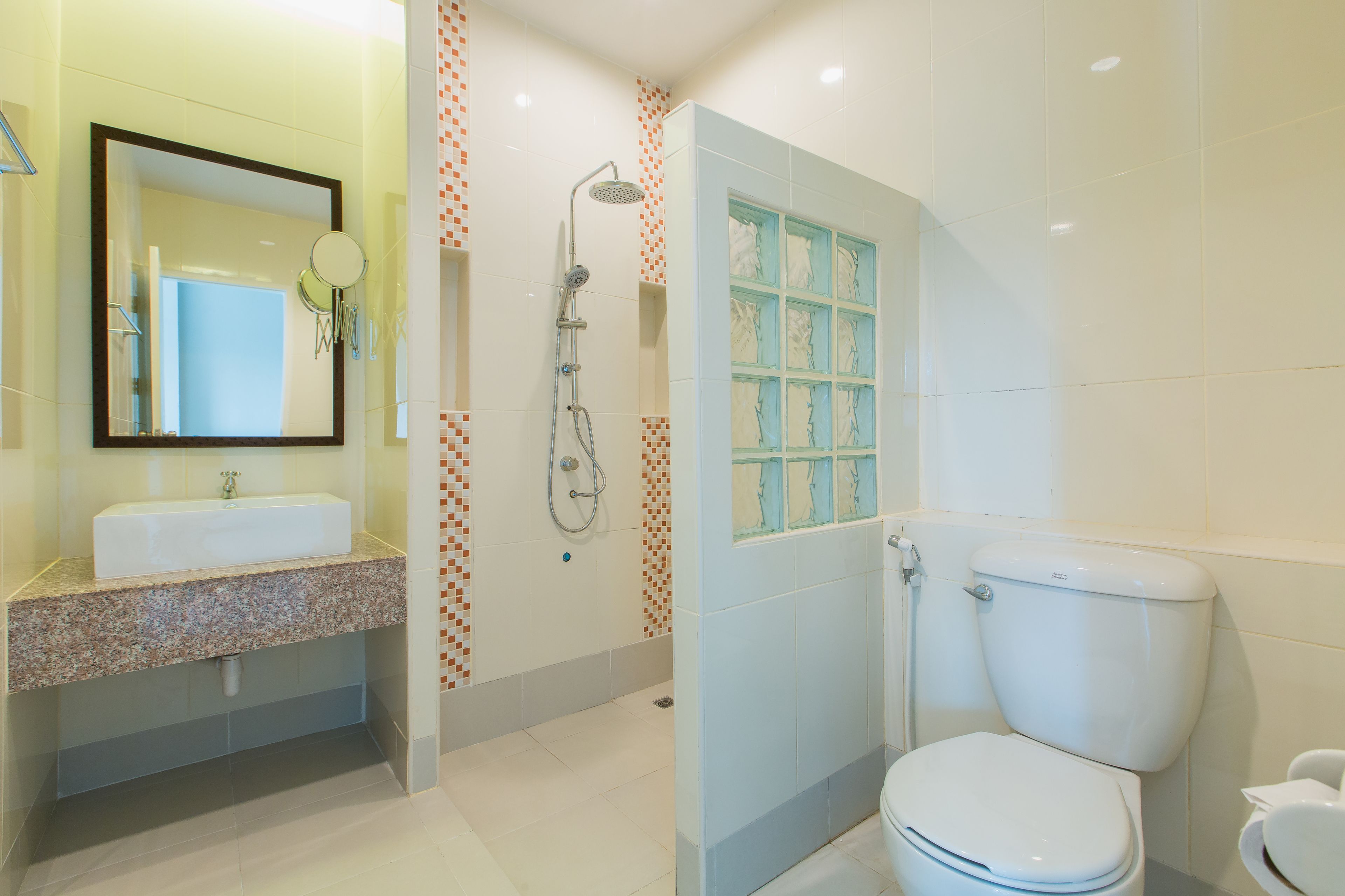 en-suite with balcony | bathroom | shower, free toiletries, hair dryer, bathrobes