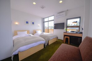 Desk, free WiFi, bed sheets