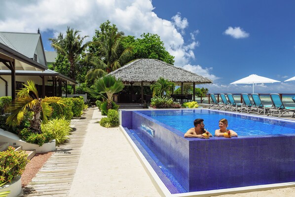 Outdoor pool, pool loungers