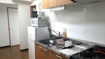 Fridge, microwave, electric kettle