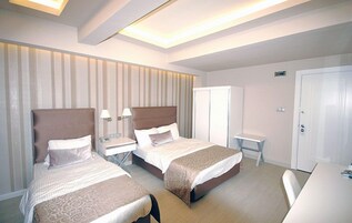 Minibar, masa, dizüstü bilgisayar çalışma alanı, ses yalıtımı 
