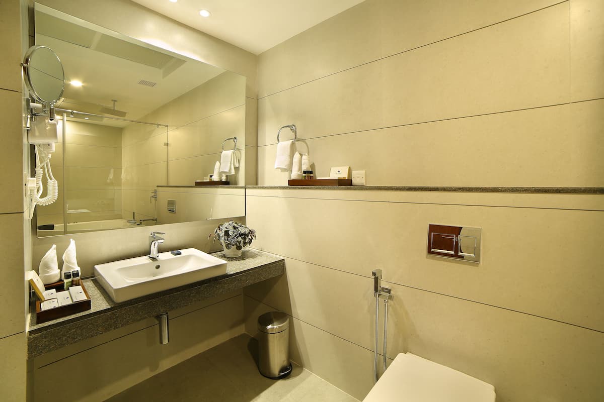 free toiletries, hair dryer, slippers, bidet