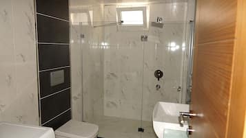 Shower, free toiletries, hair dryer, slippers