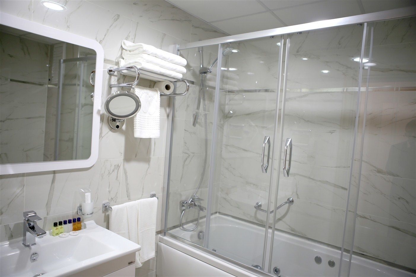 free toiletries, hair dryer, slippers, towels